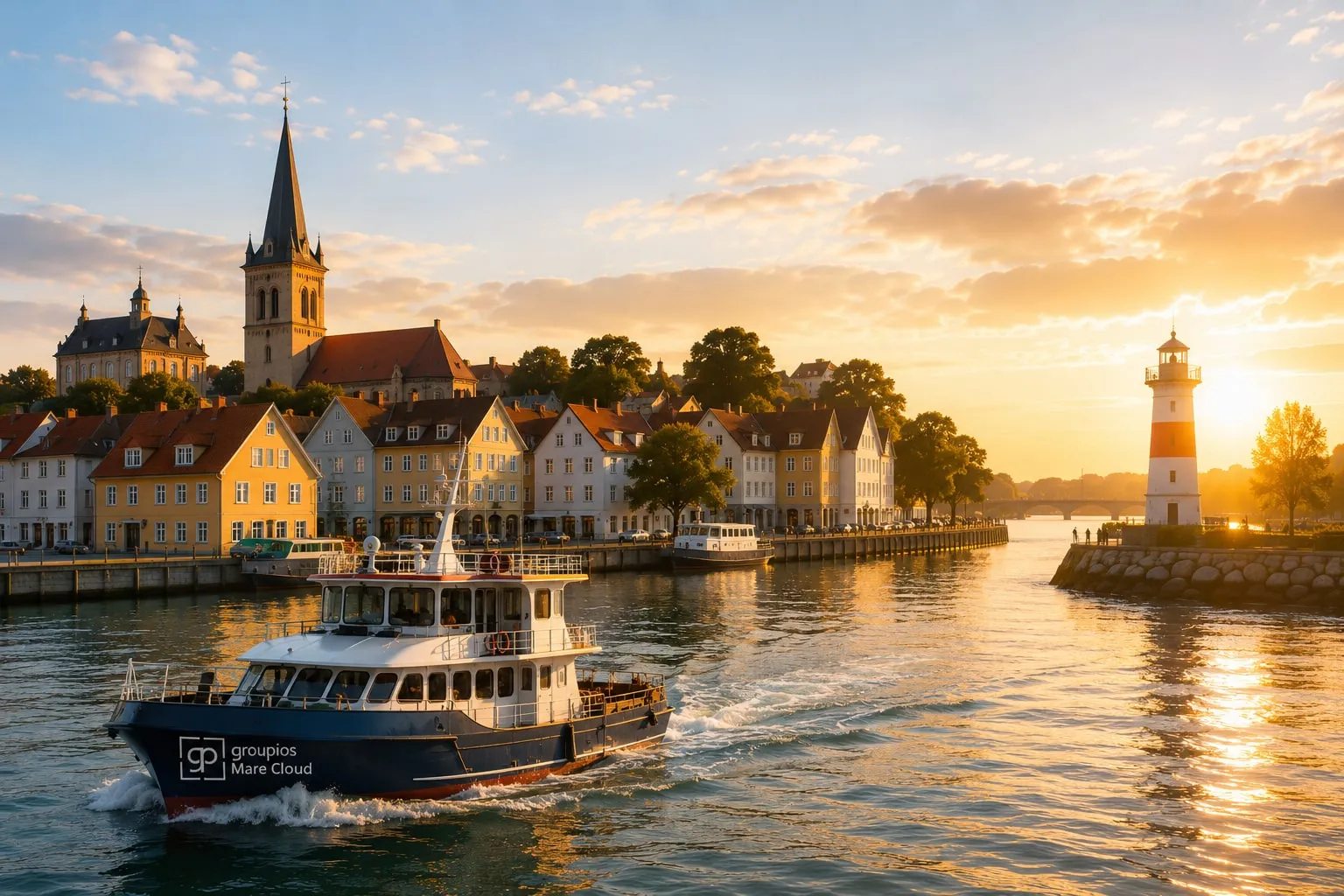 Hafenstädtchen bei Sonnenuntergang